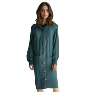 Pink Rose Women Long Sleeve Knitted Open Front Duster Cardigan Green Sz S